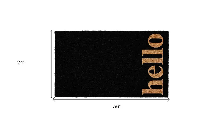 24" X 36" Black and Natural Coir Hello Outdoor Door Mat