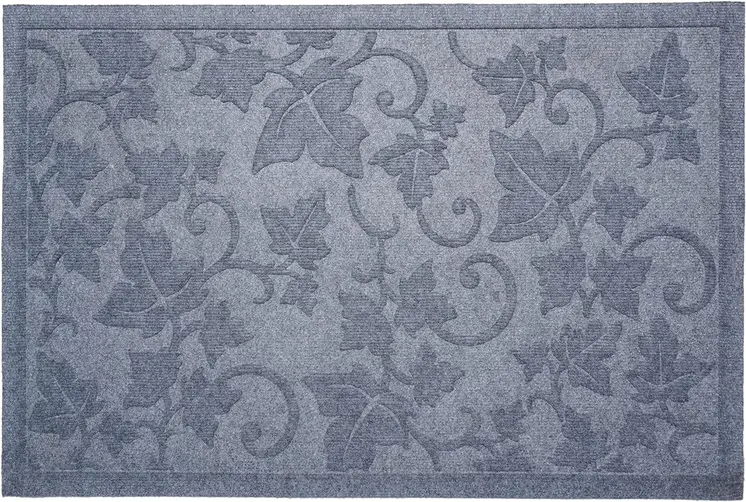 24" X 36" Light Gray Rubber Botanical Leaves Outdoor Door Mat