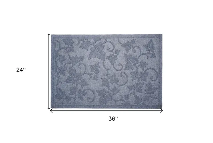 24" X 36" Light Gray Rubber Botanical Leaves Outdoor Door Mat