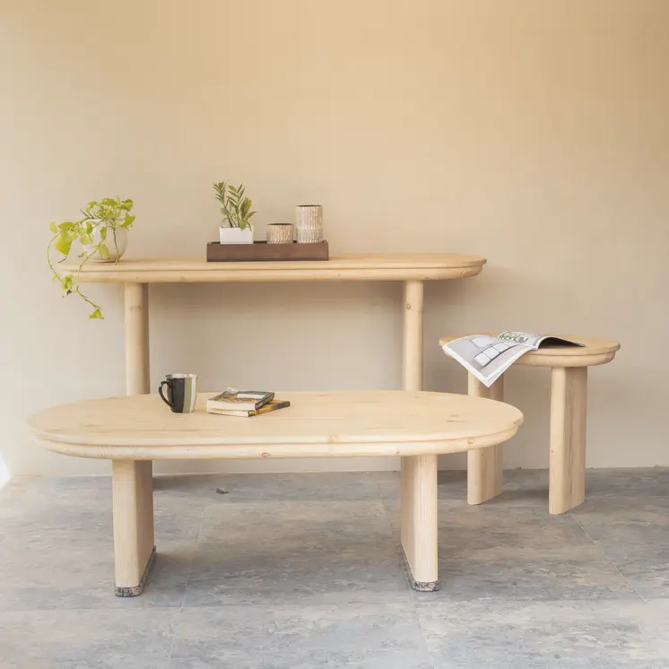 54" Natural Solid Wood Oval Solid Coffee Table