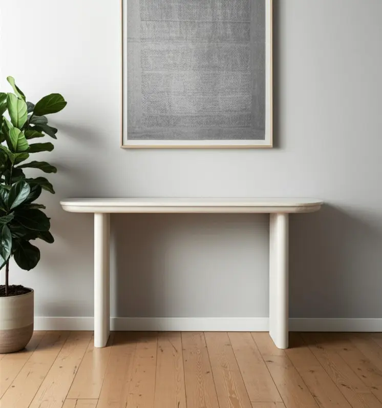 60" Natural Solid Wood Oval Console Table