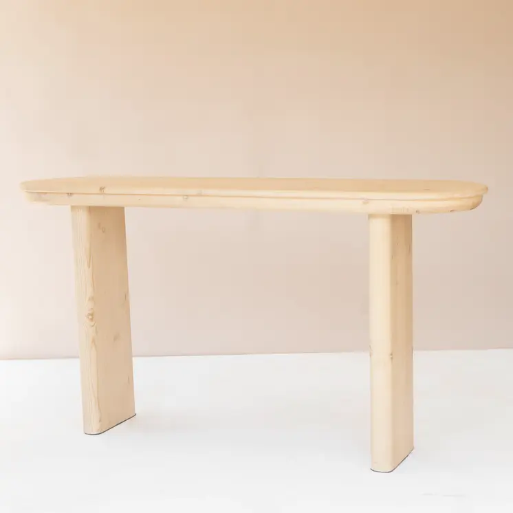 60" Natural Solid Wood Oval Console Table