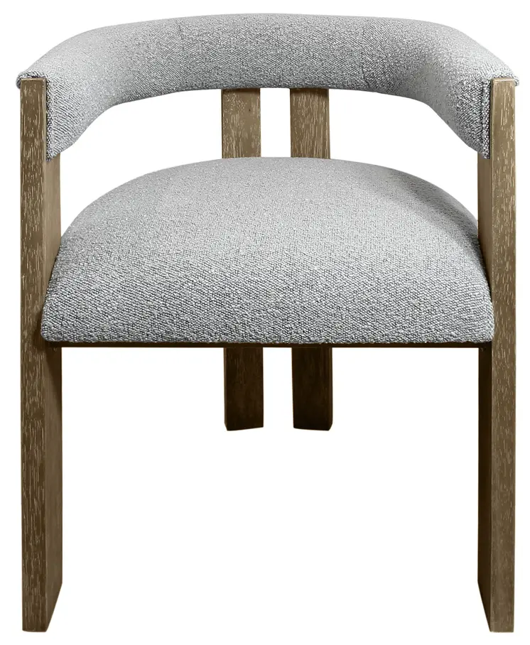 Gray and Brown Upholstered Boucle Open Back Dining Arm Chair