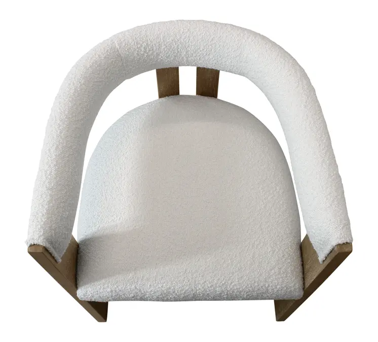 Ivory and Brown Upholstered Boucle Open Back Dining Arm Chair