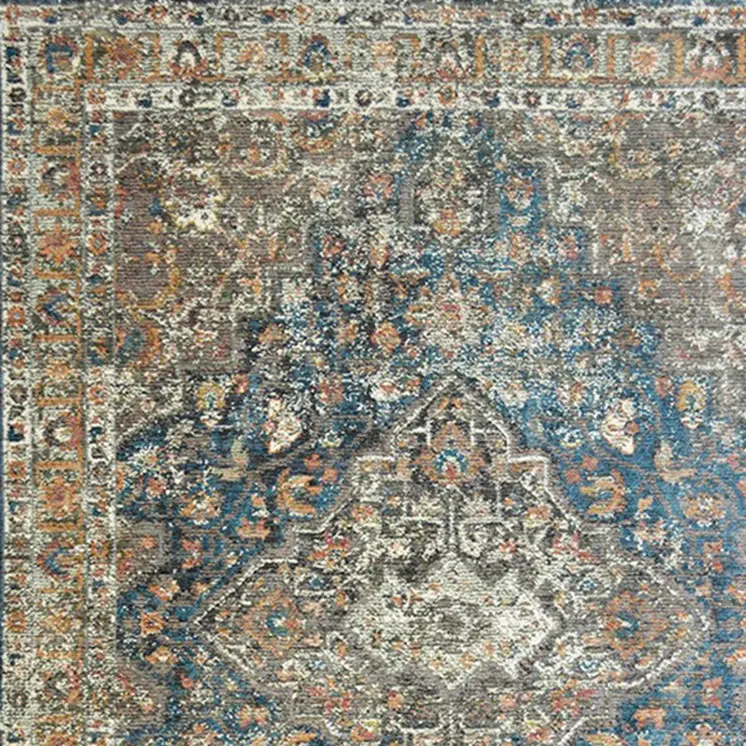 2' X 3' Blue and Brown Oriental Distressed Area Rug With Fringe