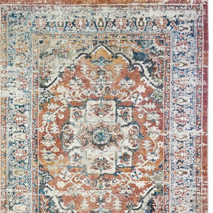 2' X 3' Rust Oriental Distressed Area Rug With Fringe