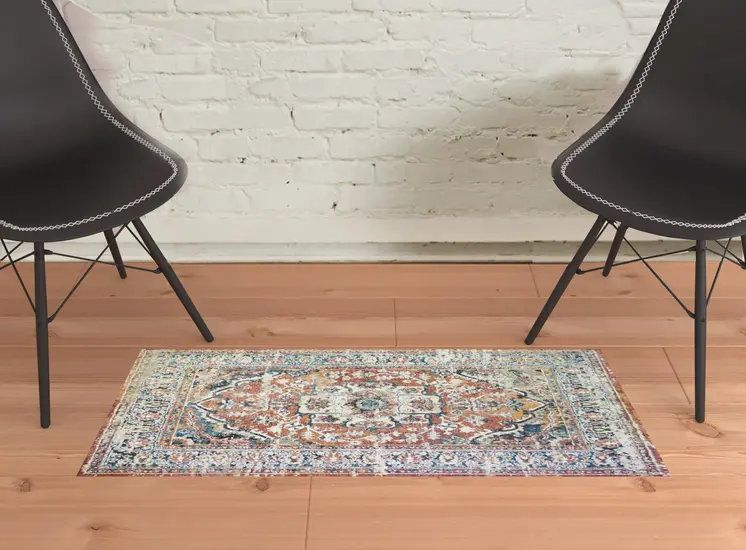 2' X 3' Rust Oriental Distressed Area Rug With Fringe