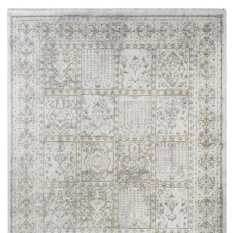 5' X 8' Ivory Oriental Distressed Area Rug With Fringe