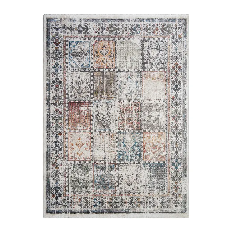 5' X 8' Ivory Oriental Distressed Area Rug With Fringe