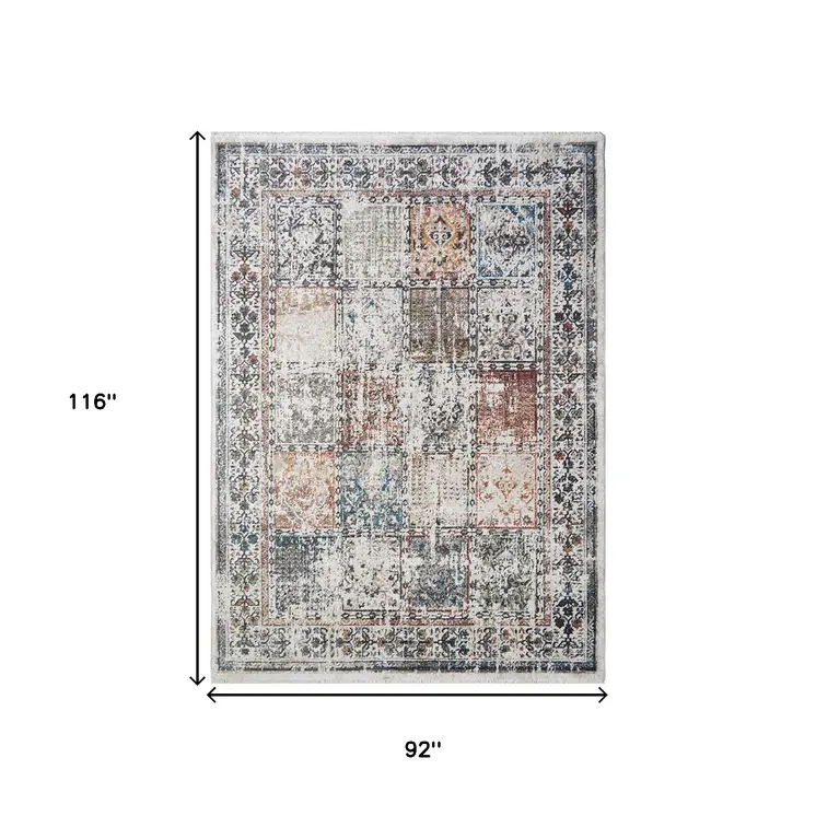 8' X 10' Ivory Oriental Distressed Area Rug With Fringe