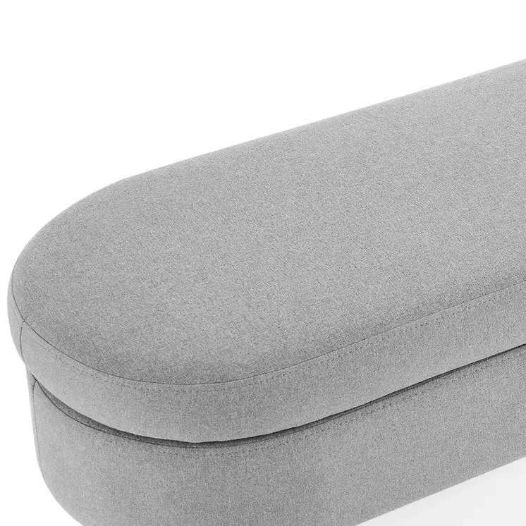 44" Gray and Brown Linen Upholstered Storage Bench with Flip Top