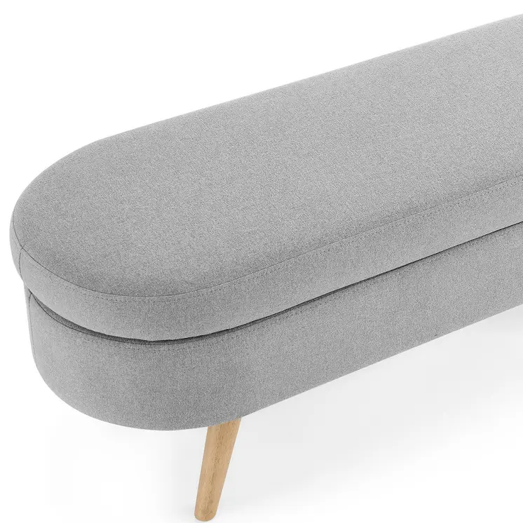 44" Gray and Brown Linen Upholstered Storage Bench with Flip Top