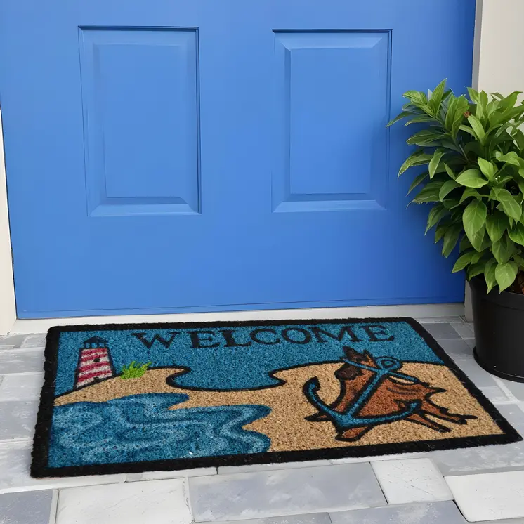 18" X 30" Blue and Black Coir Anchor Welcome Outdoor Summer Door Mat