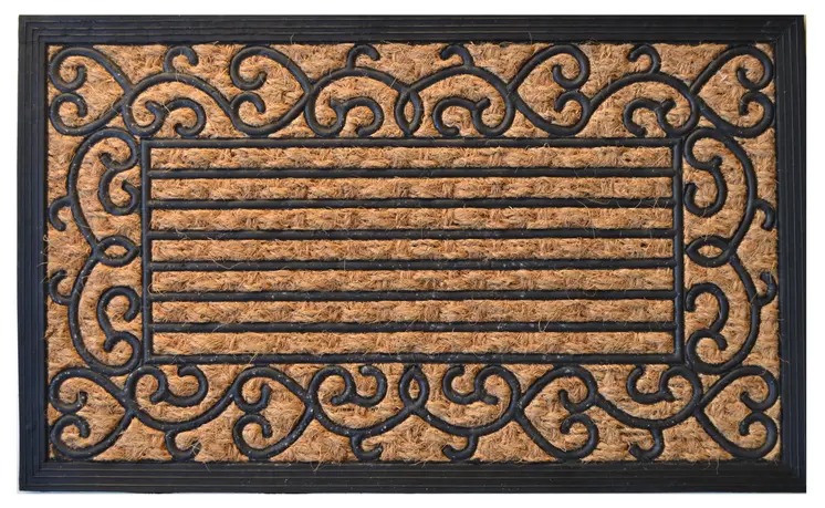18" X 30" Brown and Black Rubber Scrollwork Outdoor Door Mat
