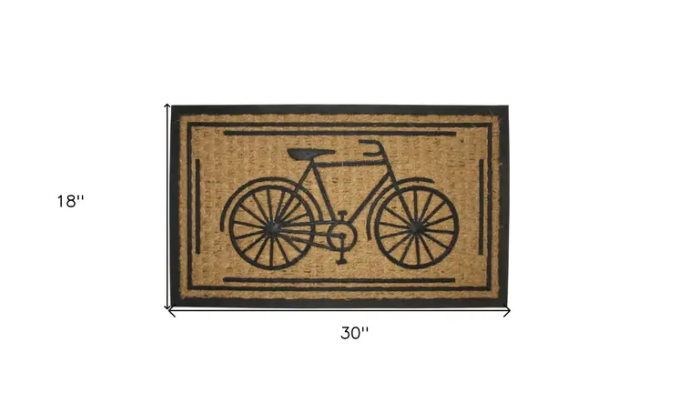 18" X 30" Brown and Black Rubber And Coir Bicycle Outdoor Door Mat