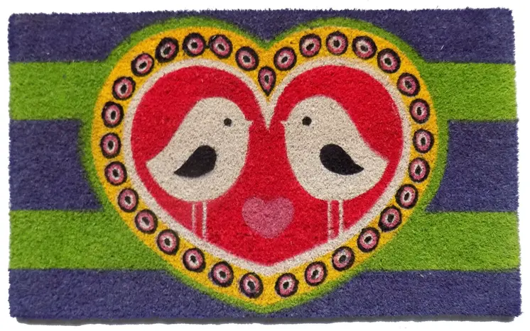 18" X 30" Red and Green Coir Heart Outdoor Door Mat