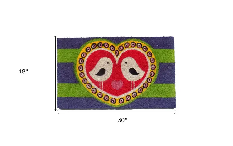 18" X 30" Red and Green Coir Heart Outdoor Door Mat