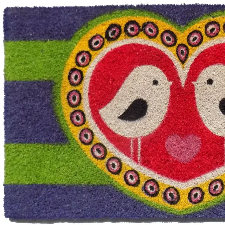 18" X 30" Red and Green Coir Heart Outdoor Door Mat