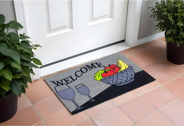 18" X 30" Black and Red Coir Wine Welcome Outdoor Door Mat