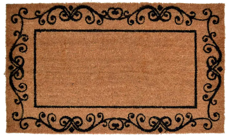18" X 30" Brown and Black Coir Scrollwork Outdoor Door Mat