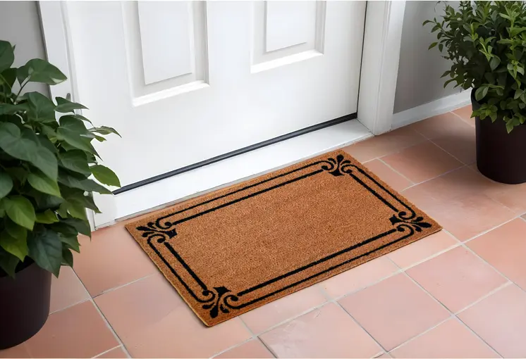 18" X 30" Brown and Black Coir Scrollwork Outdoor Door Mat
