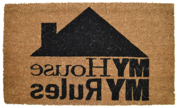 18" X 30" Brown and Black Coir My House My Rules Outdoor Door Mat