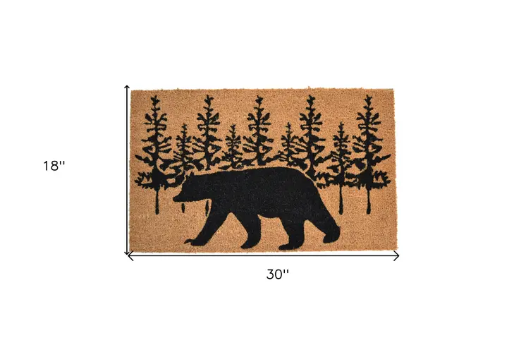 18" X 30" Brown and Black Coir Bear Outdoor Fall Door Mat