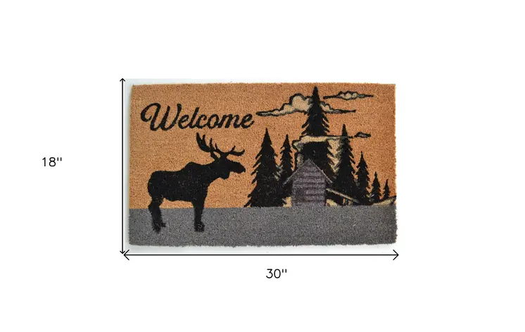 18" X 30" Brown and Black Coir Woodland Welcome Outdoor Door Mat