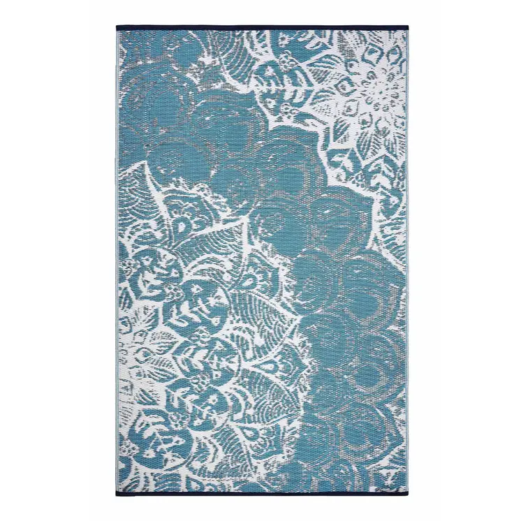8' X 10' Teal Blue Floral Indoor Outdoor Area Rug