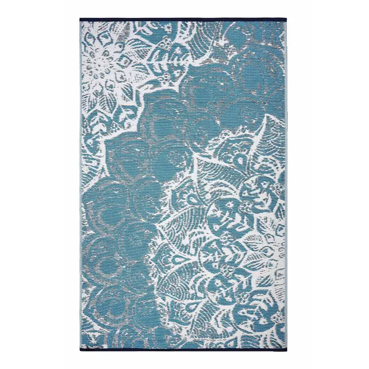 8' X 10' Teal Blue Floral Indoor Outdoor Area Rug