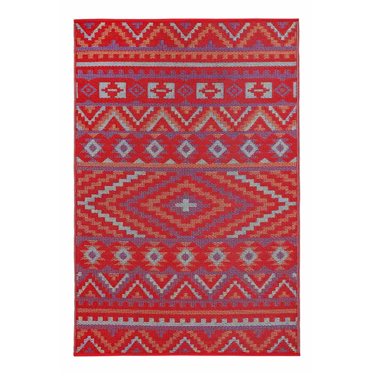 4' X 6' Red Geometric Indoor Outdoor Area Rug
