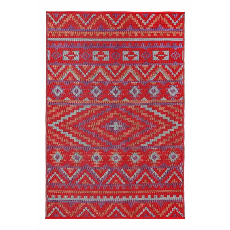 4' X 6' Red Geometric Indoor Outdoor Area Rug
