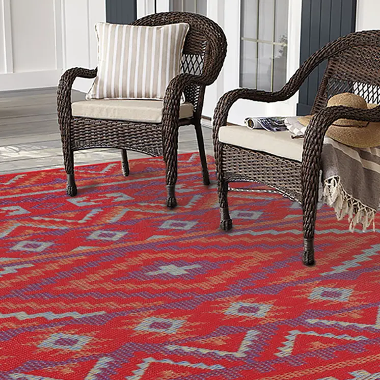 8' X 10' Red Geometric Indoor Outdoor Area Rug