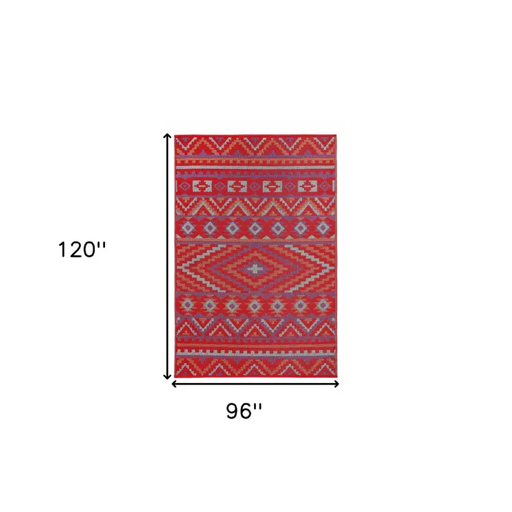 8' X 10' Red Geometric Indoor Outdoor Area Rug