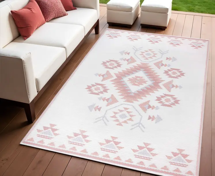 4' X 6' Orange Geometric Indoor Outdoor Area Rug