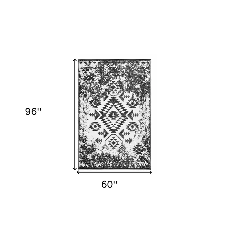5' X 8' Black Indoor Outdoor Area Rug