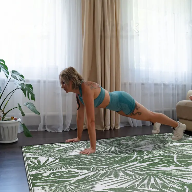 6' X 9' Green Floral Indoor Outdoor Area Rug