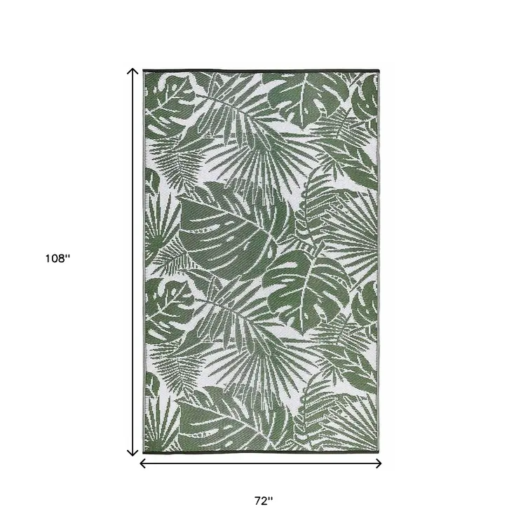 6' X 9' Green Floral Indoor Outdoor Area Rug