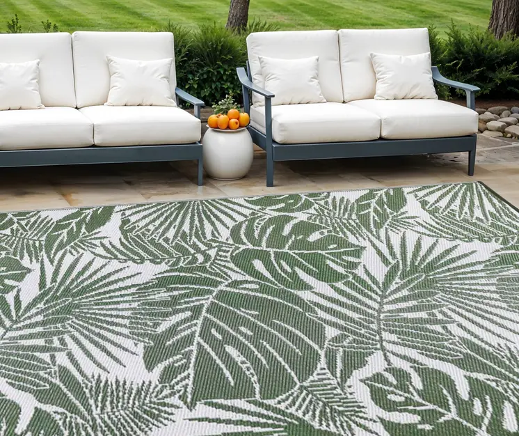 6' X 9' Green Floral Indoor Outdoor Area Rug