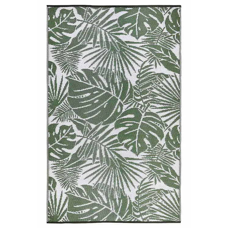 4' X 6' Green Floral Machine Braided Distressed Area Rug With UV Protection