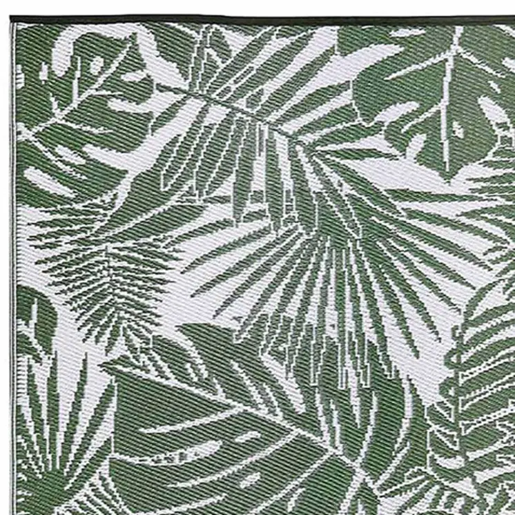 4' X 6' Green Floral Machine Braided Distressed Area Rug With UV Protection