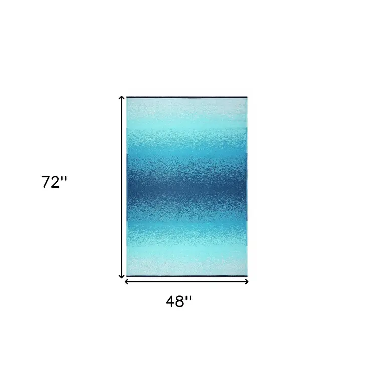 4' X 6' Teal Blue Machine Braided Distressed Area Rug With UV Protection