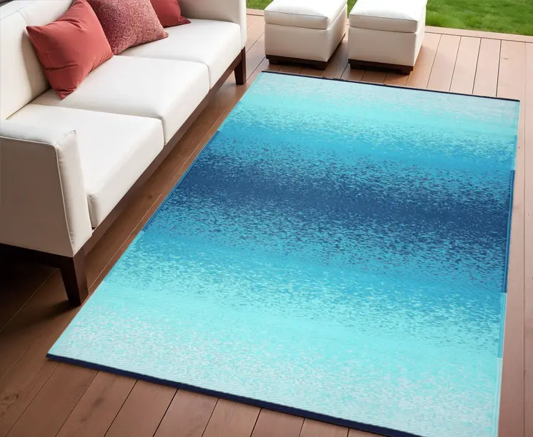 4' X 6' Teal Blue Machine Braided Distressed Area Rug With UV Protection