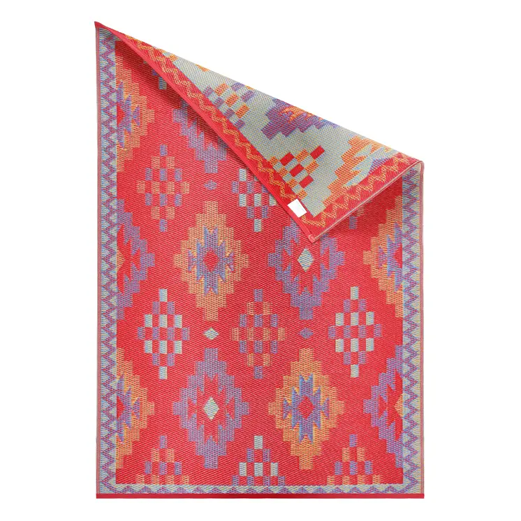 3' X 5' Red Geometric Indoor Outdoor Area Rug