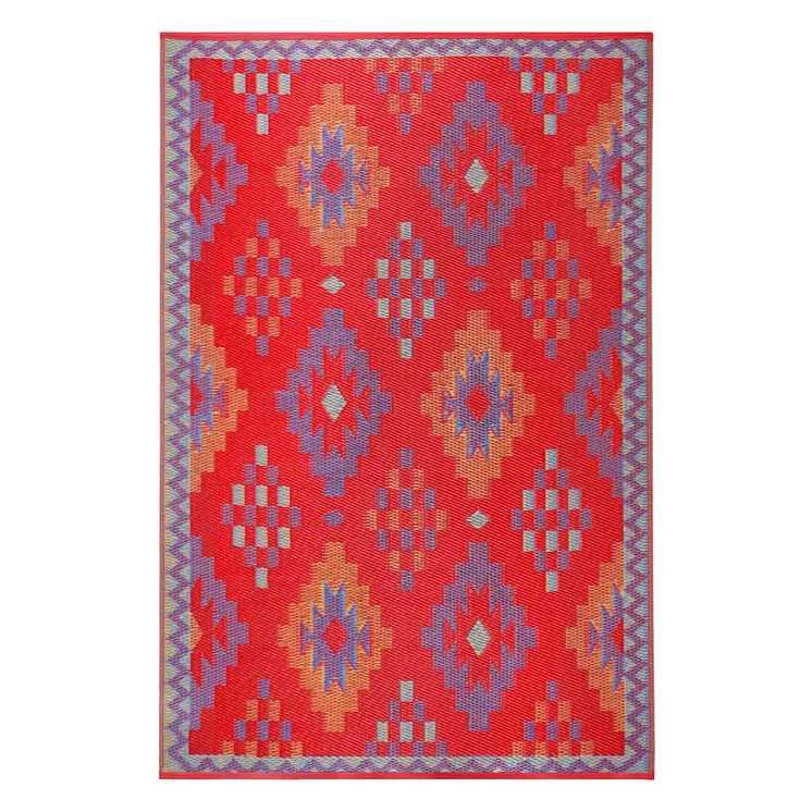 3' X 5' Red Geometric Indoor Outdoor Area Rug