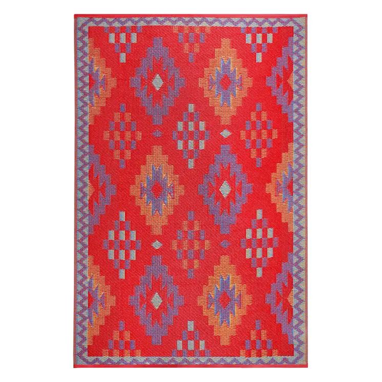 5' X 8' Red Geometric Indoor Outdoor Area Rug