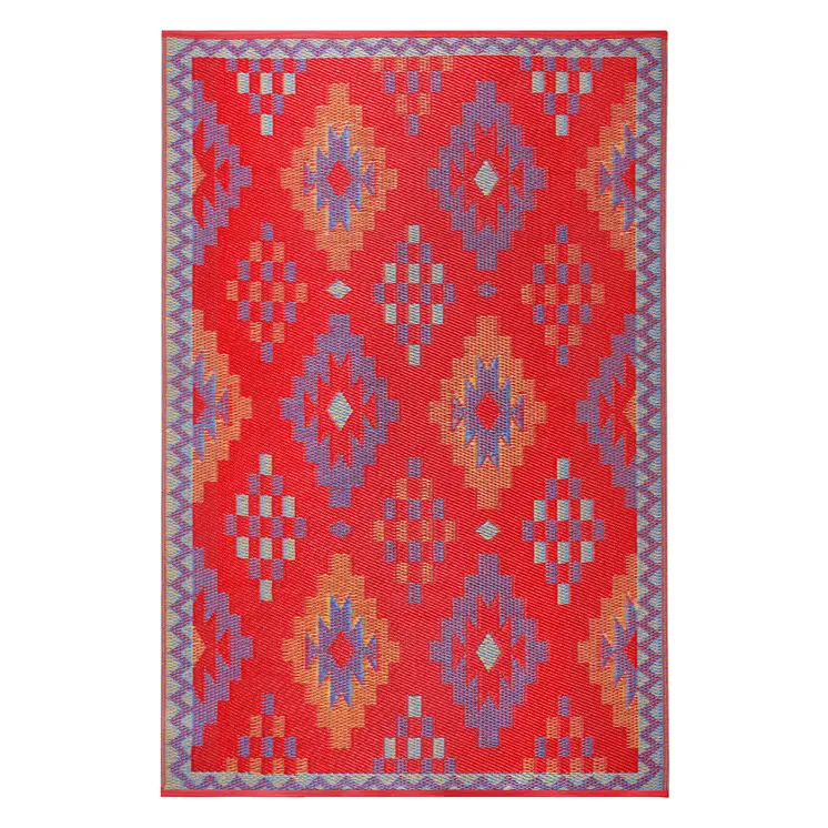 5' X 8' Red Geometric Indoor Outdoor Area Rug