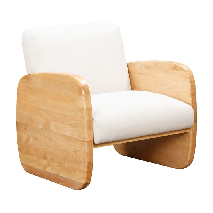 29" White And Natural Linen Arm Chair
