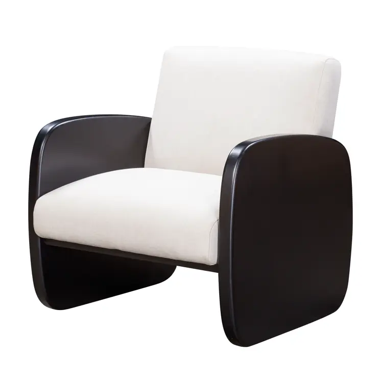 29" White And Black Linen Arm Chair