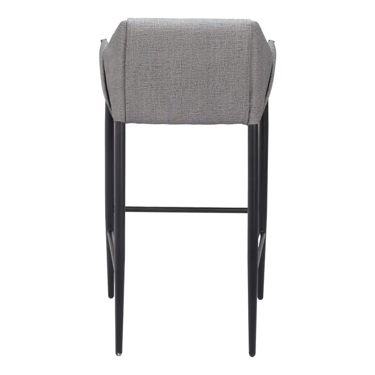 30" Slate Gray And Black Fabric And Steel Bar Height Bar Chair